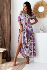 Smocked Printed Short Sleeve Maxi Dress (Multiple Colors)