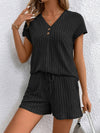 Ribbed V-Neck Top and Shorts Set (Multiple Colors)