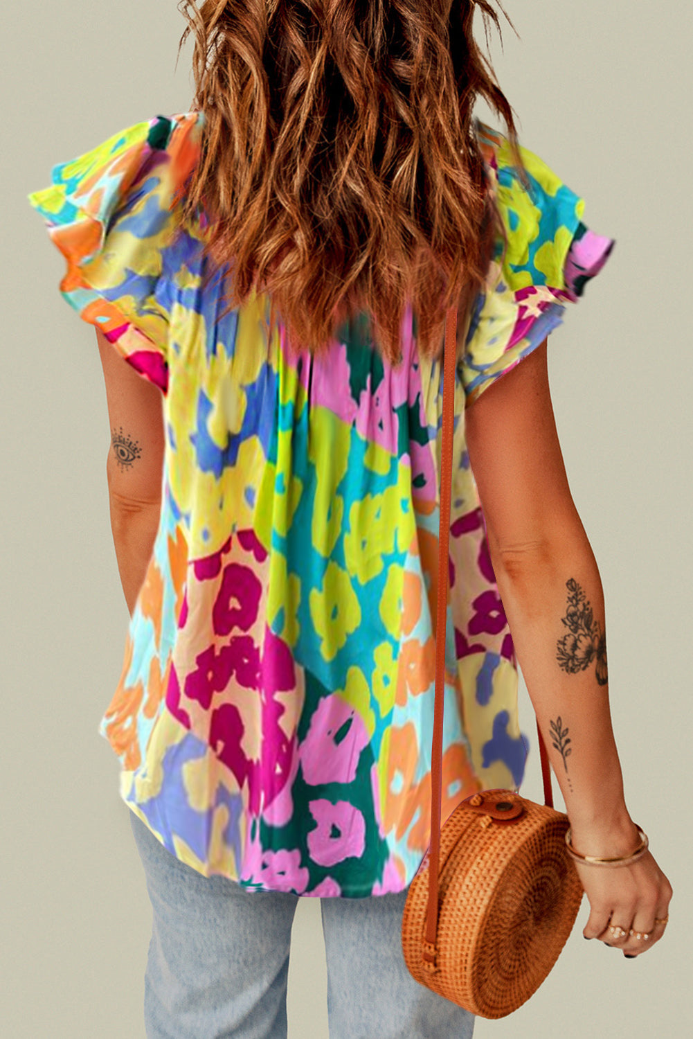Ruffled Printed Tie Neck Blouse (Multiple Colors)