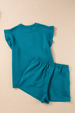Round Neck Top and Drawstring Shorts Set (Multiple Colors)