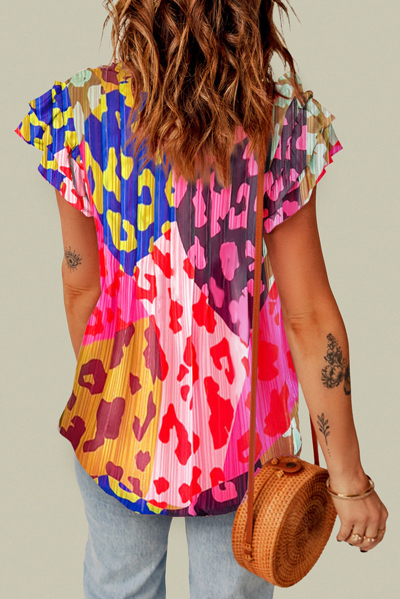 Ruffled Printed Tie Neck Blouse (Multiple Colors)