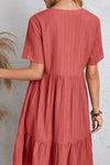 Ruched V-Neck Short Sleeve Dress (Multiple Colors)