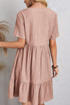 Ruched V-Neck Short Sleeve Dress (Multiple Colors)