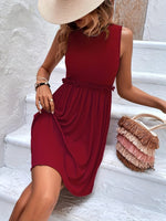 Frill Round Neck Sleeveless Mini Dress (Multiple Colors)