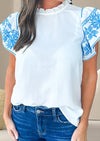 Ruffled Mock Neck Cap Sleeve Blouse