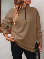 Zip-Up Dropped Shoulder Sweatshirt (Multiple Colors)