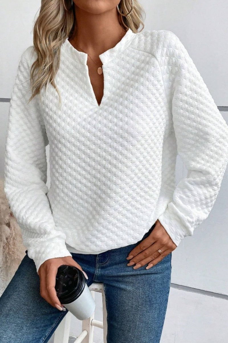 Notched Long Sleeve Sweatshirt (Multiple Colors)