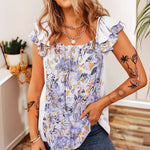 Ruffled Floral Cap Sleeve Blouse (Multiple Colors)