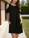 Round Neck Cold Shoulder Mini Dress (Multiple Colors)