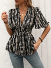 Printed V-Neck Half Sleeve Blouse