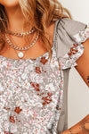 Ruffled Floral Cap Sleeve Blouse (Multiple Colors)