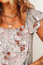 Ruffled Floral Cap Sleeve Blouse (Multiple Colors)