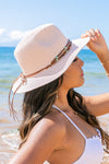 Beaded Belt Straw Panama Fedora Hat (Multiple Colors)