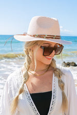 Beaded Belt Straw Panama Fedora Hat (Multiple Colors)