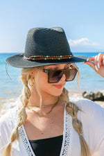 Beaded Belt Straw Panama Fedora Hat (Multiple Colors)