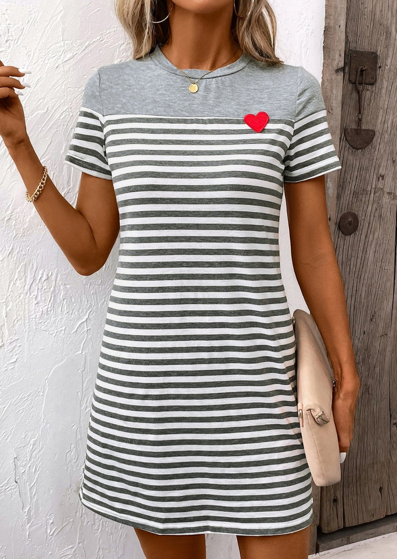 Striped Round Neck Short Sleeve Mini Dress