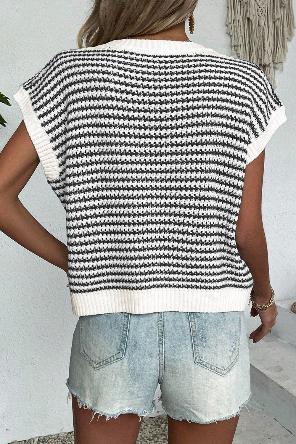 Striped Round Neck Sweater Vest (Multiple Colors)