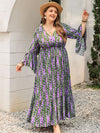 Plus Size Printed V-Neck Long Sleeve Maxi Dress (Multiple Colors)