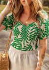 Smocked Printed Short Sleeve Blouse