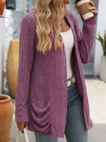 Open Front Long Sleeve Ribbed Cardigan (Multiple Colors)