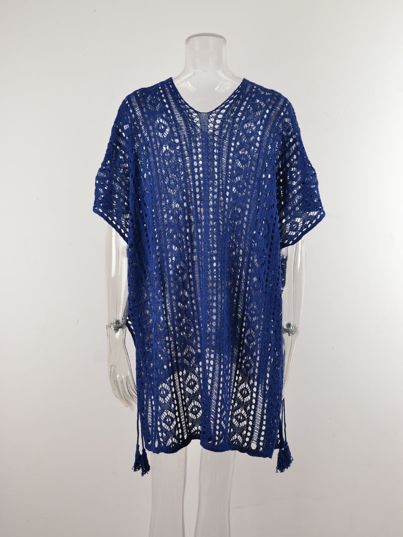 Cutout V-Neck Cover-Up with Tassel (Multiple Colors)