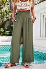 Smocked Wide Leg Pants with Pockets (Multiple Colors)