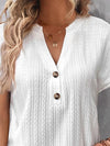 Textured Notched Short Sleeve Blouse
