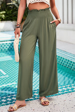 Smocked Wide Leg Pants with Pockets (Multiple Colors)