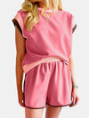 Contrast Round Neck Top and Shorts Set (Multiple Colors)