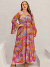 Plus Size Printed V-Neck Long Sleeve Maxi Dress (Multiple Colors)