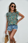 Ruffled Ditsy Floral Mock Neck Cap Sleeve Blouse (Multiple Colors)