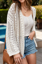 Openwork Open Front Dropped Shoulder Cardigan (Multiple Colors)