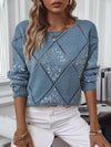 Openwork Round Neck Long Sleeve Knit Top (Multiple Colors)