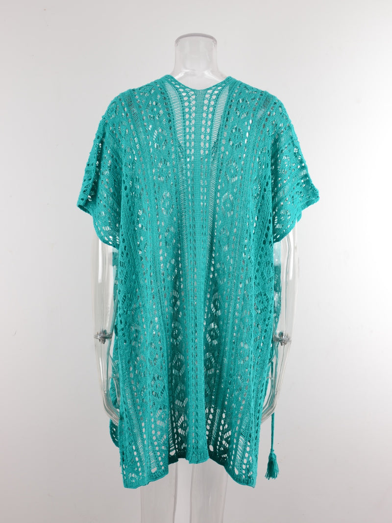 Cutout V-Neck Cover-Up with Tassel (Multiple Colors)