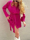 Tied Button Up Long Sleeve Dress (Multiple Colors)