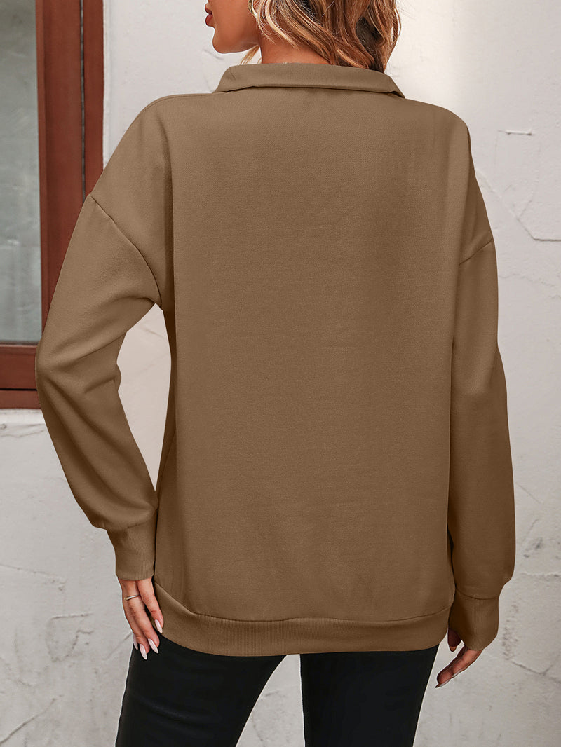 Zip-Up Dropped Shoulder Sweatshirt (Multiple Colors)