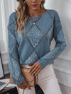 Openwork Round Neck Long Sleeve Knit Top (Multiple Colors)