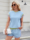 Contrast Round Neck Top and Shorts Set (Multiple Colors)