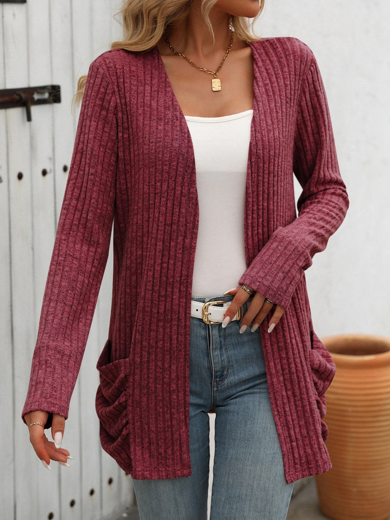 Open Front Long Sleeve Ribbed Cardigan (Multiple Colors)