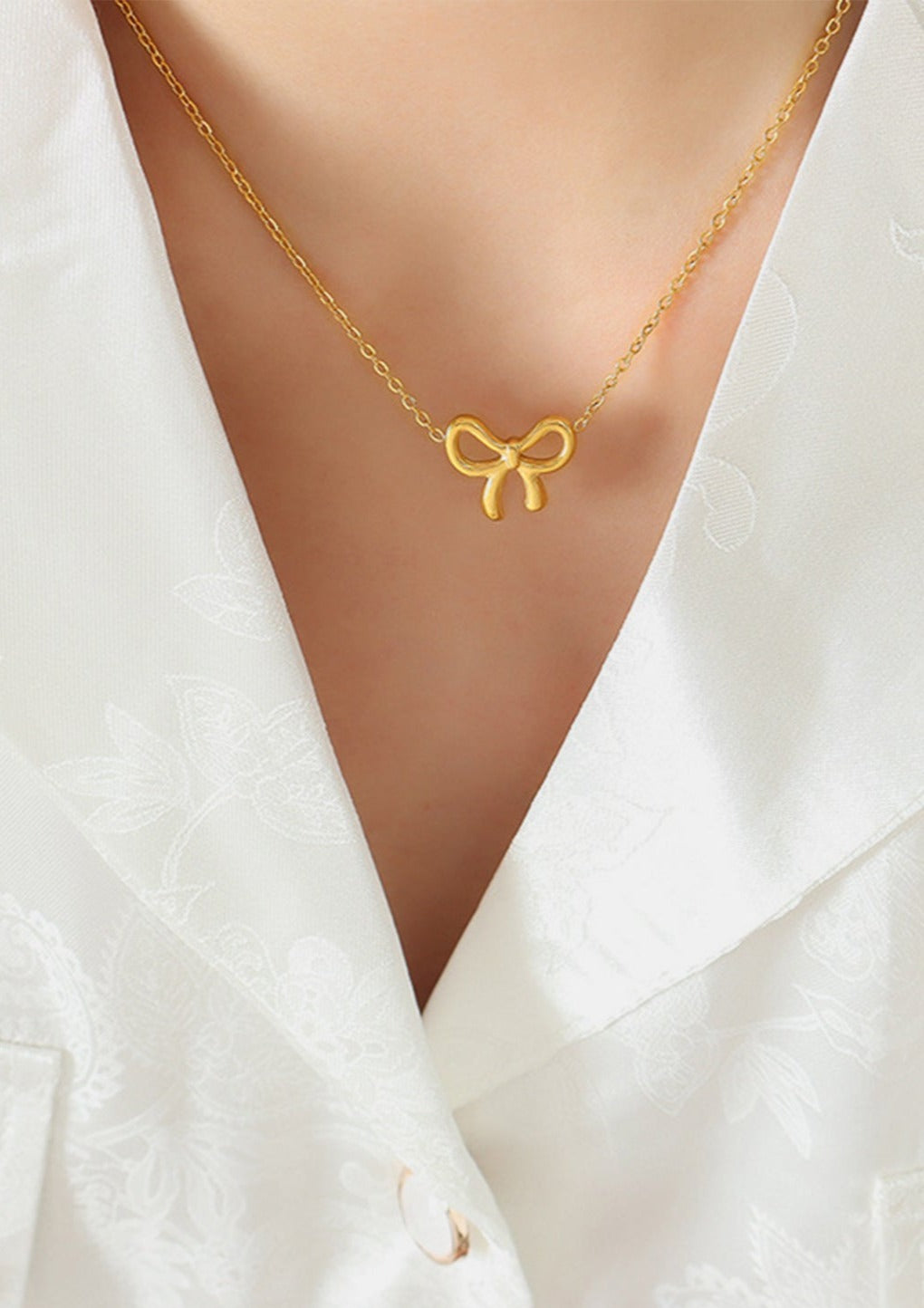 Gold-Plated Titanium Steel Bow Pendant Necklace