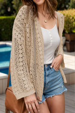 Openwork Open Front Dropped Shoulder Cardigan (Multiple Colors)