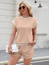 Contrast Round Neck Top and Shorts Set (Multiple Colors)