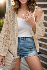 Openwork Open Front Dropped Shoulder Cardigan (Multiple Colors)