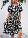 Printed Round Neck Short Sleeve Dress (Multiple Colors)