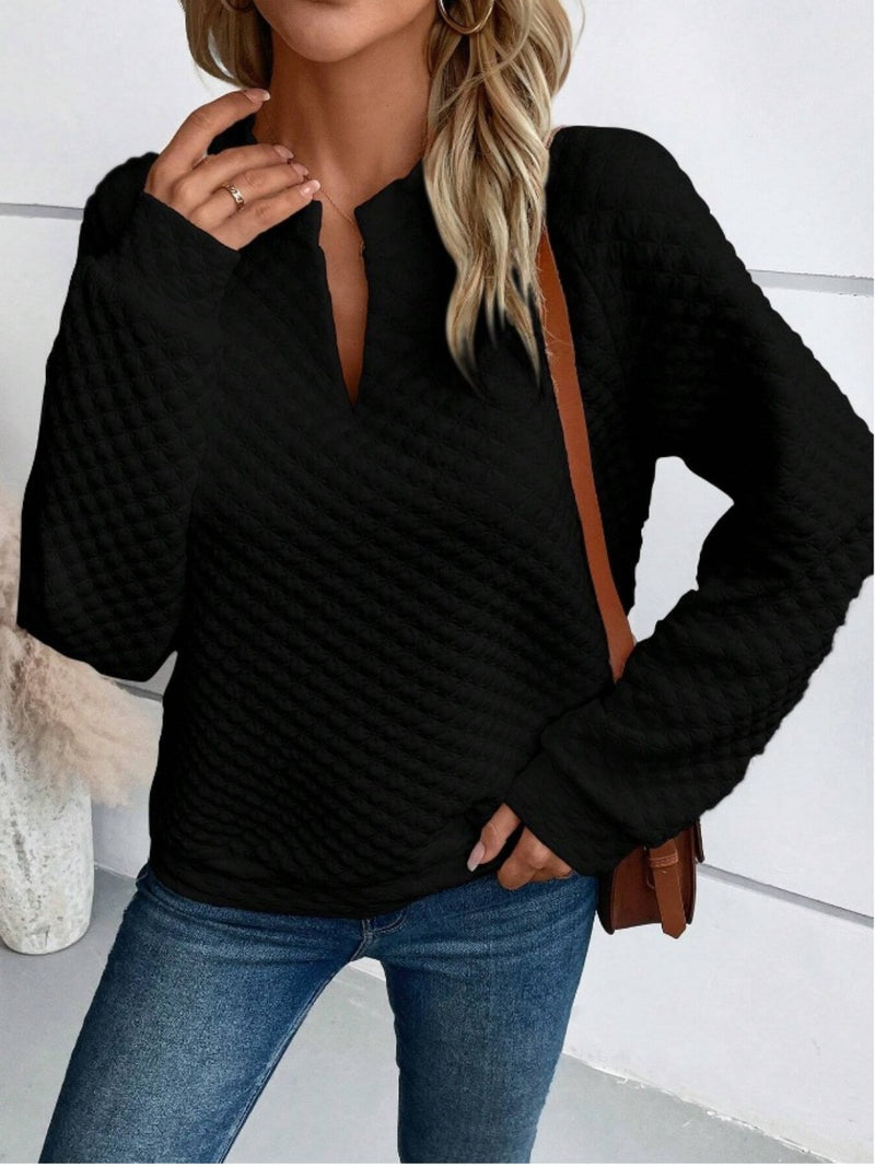 Notched Long Sleeve Sweatshirt (Multiple Colors)