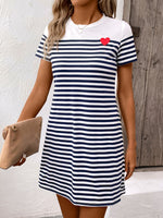 Striped Round Neck Short Sleeve Mini Dress