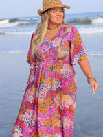 Plus Size Slit Printed Half Sleeve Dress