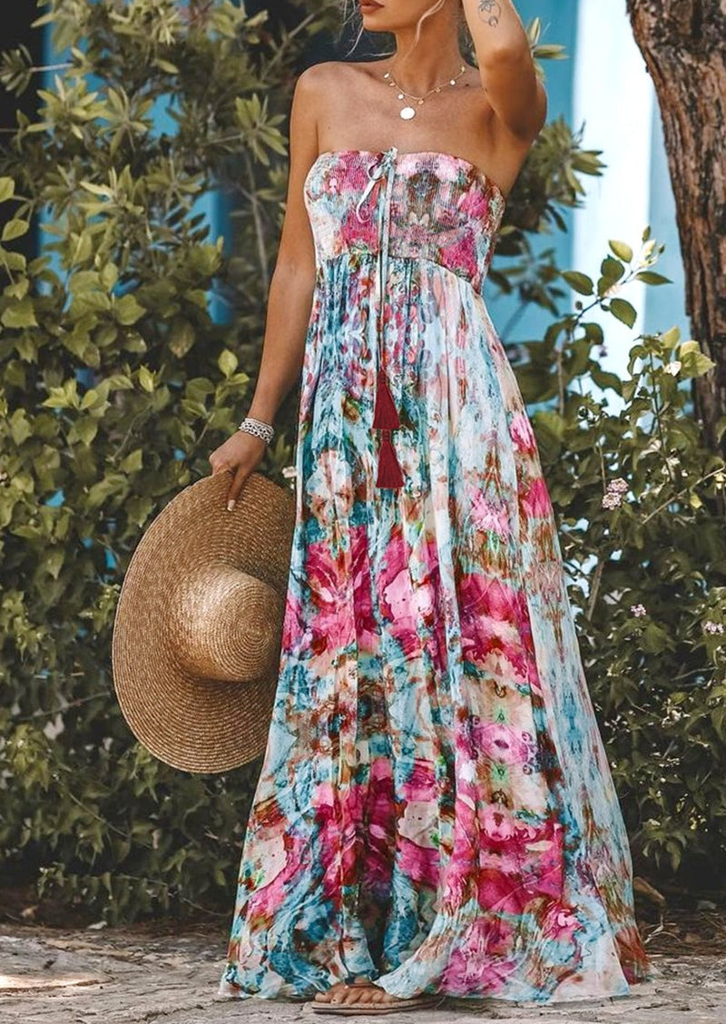 Smocked Printed Sleeveless Maxi Dress