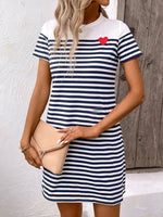 Striped Round Neck Short Sleeve Mini Dress