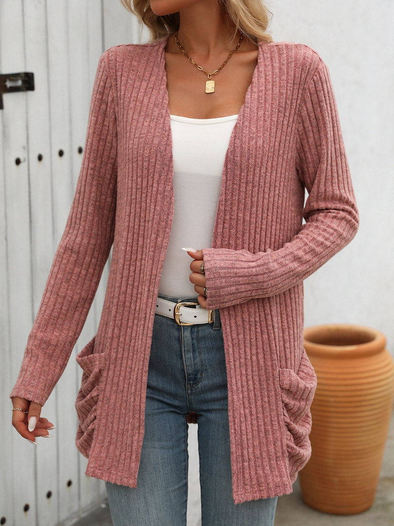 Open Front Long Sleeve Ribbed Cardigan (Multiple Colors)